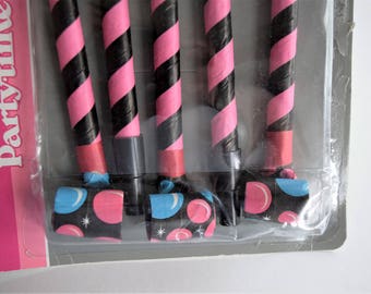 Vintage PARTY FAVOR BLOWOUTS Pink Black Stripe Aqua Blue Bubblegum Bubbles Balloon Boy Girl Birthday Fun Gift Blow Out Children Child 1980s