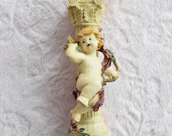 Vintage VICTORIAN CHRISTMAS Tree ORNAMENT Angel Cherub Figurine Nude Naked Winged Fairy Child Valentine Day Arrow Flower Floral Rose Column