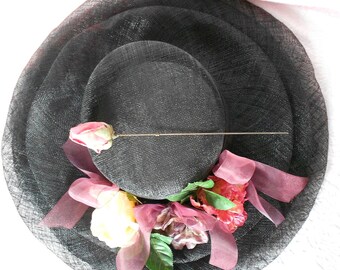 Antique Ladies Picture HAT STICK PIN Millinery Coral Pink Rose Rosebud Flower Glass Beaded Art Deco Flapper Era Accessory Floral Bud Bonnet