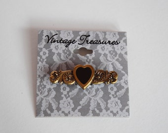 Vintage HEART PIN BROOCH Brass Ornate Victorian Style Treasures Ladies Jewelry Lady Woman Women Valentine Accessory on Original Card Scrolly