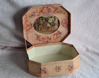 Vintage Coty TRULY LACE Victorian Ephemera Paper Cover Jewelry Mirror Gift Box Flower Floral Ribbon Bow Lace Perfume Cologne Container Nos