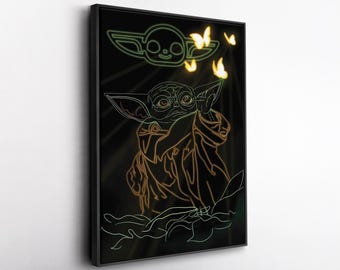 Grogu Poster Neon Star Wars Canvas Wall Art Print Kids Room Framed Poster Home Decor
