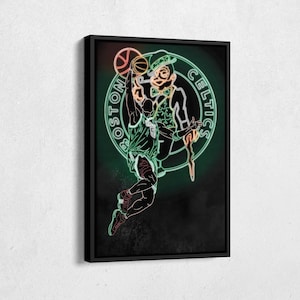 Kevin Garnett Poster Neon Effect Boston Celtics Basketball Canvas Wall Art Print Kids Room Framed Poster Home Decor