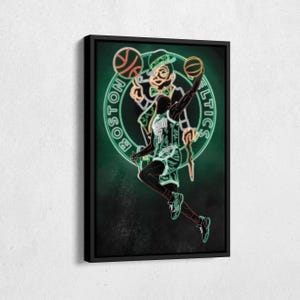 Jaylen Brown Poster Neon Effect Boston Celtics Basketball Canvas Wall Art Print Kids Room Framed Poster Home Decor