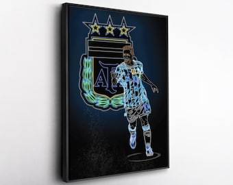 Lionel Messi Poster Neon Effect Argentina Canvas Wall Art Print Kids Room Framed Poster Home Decor