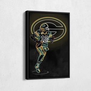 Aaron Rodgers Poster Neon Effect Green Bay Packers Football Canvas Wall Art Print Kids Room Framed Poster Home Decor