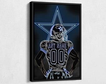 Dallas Cowboys Jersey Football Neon Personalized Jersey Custom Name and Number Canvas Wall Art Home Decor Framed Poster Man Cave Gift