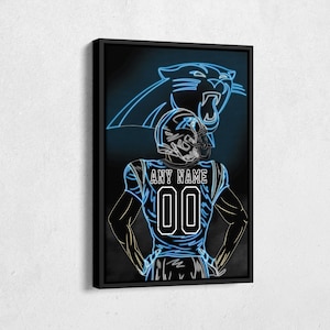 Carolina Panthers Jersey Football Neon Personalized Jersey Custom Name and Number Canvas Wall Art Home Decor Framed Poster Man Cave Gift
