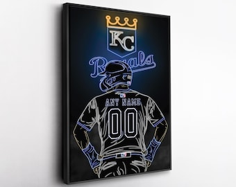 Kansas City Royals Jersey MLB Neon Personalized Jersey Custom Name and Number Canvas Wall Art Home Decor Framed Poster Man Cave Gift