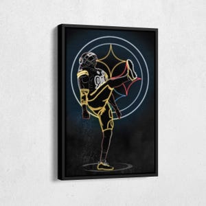 T. J. Watt Poster Neon Effect Pittsburgh Steelers Football Canvas Wall Art Print Kids Room Framed Poster Home Decor
