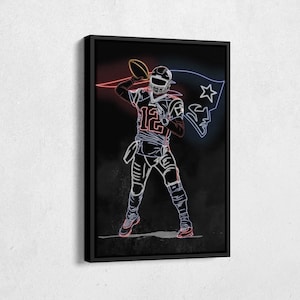 Tom Brady Poster Neon Effect New England Patriots Football Canvas Wall Art Print Kids Room Framed Poster Home Decor