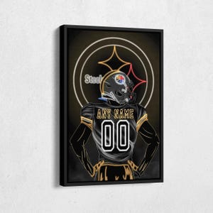 Pittsburgh Steelers Jersey Football Neon Personalized Jersey Custom Name and Number Canvas Wall Art Home Decor Framed Poster Man Cave Gift