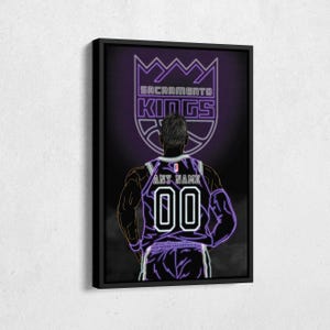 Sacramento Kings Jersey Basketball Neon Personalized Jersey Custom Name and Number Canvas Wall Art Home Decor Framed Poster Man Cave Gift