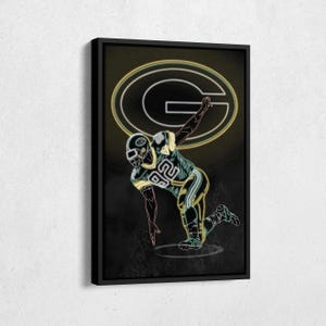 Reggie White Poster Neon Effect Green Bay Packers Football Canvas Wall Art Print Kids Room Framed Poster Home Decor