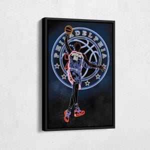 Joel Embiid Poster Neon Effect Philadelphia 76ers Basketball Canvas Wall Art Print Kids Room Framed Poster Home Decor