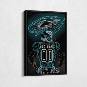 Philadelphia Eagles Jersey Football Neon Personalized Jersey Custom Name and Number Canvas Wall Art Home Decor Framed Poster Man Cave Gift