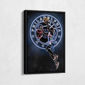 James Harden Poster Neon Effect Philadelphia 76ers Basketball Canvas Wall Art Print Kids Room Framed Poster Home Decor