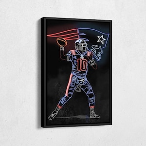 Mac Jones Poster Neon Effect New England Patriots Football Canvas Wall Art Print Kids Room Framed Poster Home Decor