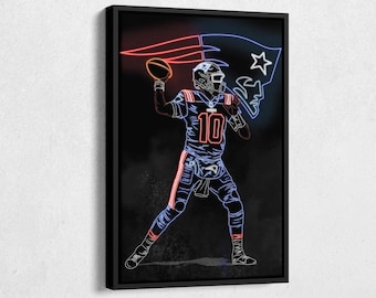 Mac Jones Poster Neon Effect New England Patriots Football Canvas Wall Art Print Kids Room Framed Poster Home Decor