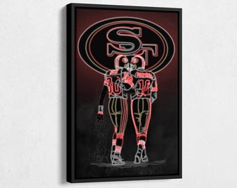 Jerry Rice #80 and Joe Montana #16 Neon Effect Poster San Francisco 49ers Football Framed Canvas Wall Art Home Decor Man Cave Gift