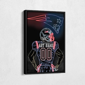 New England Patriots Jersey Football Neon Personalized Jersey Custom Name and Number Canvas Wall Art Home Decor Framed Poster Man Cave Gift