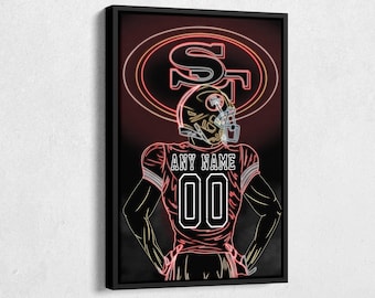 San Francisco 49ers Jersey Football Neon Personalized Jersey Custom Name and Number Canvas Wall Art Home Decor Framed Poster Man Cave Gift