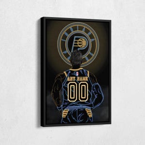 Indiana Pacers Jersey Basketball Neon Personalized Jersey Custom Name and Number Canvas Wall Art Home Decor Framed Poster Man Cave Gift