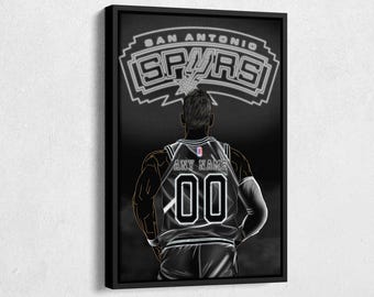 San Antonio Spurs Jersey Basketball Neon Personalized Jersey Custom Name and Number Canvas Wall Art Home Decor Framed Poster Man Cave Gift