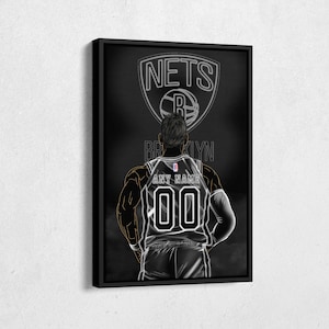 Brooklyn Nets Jersey Basketball Neon Personalized Jersey Custom Name and Number Canvas Wall Art Home Decor Framed Poster Man Cave Gift
