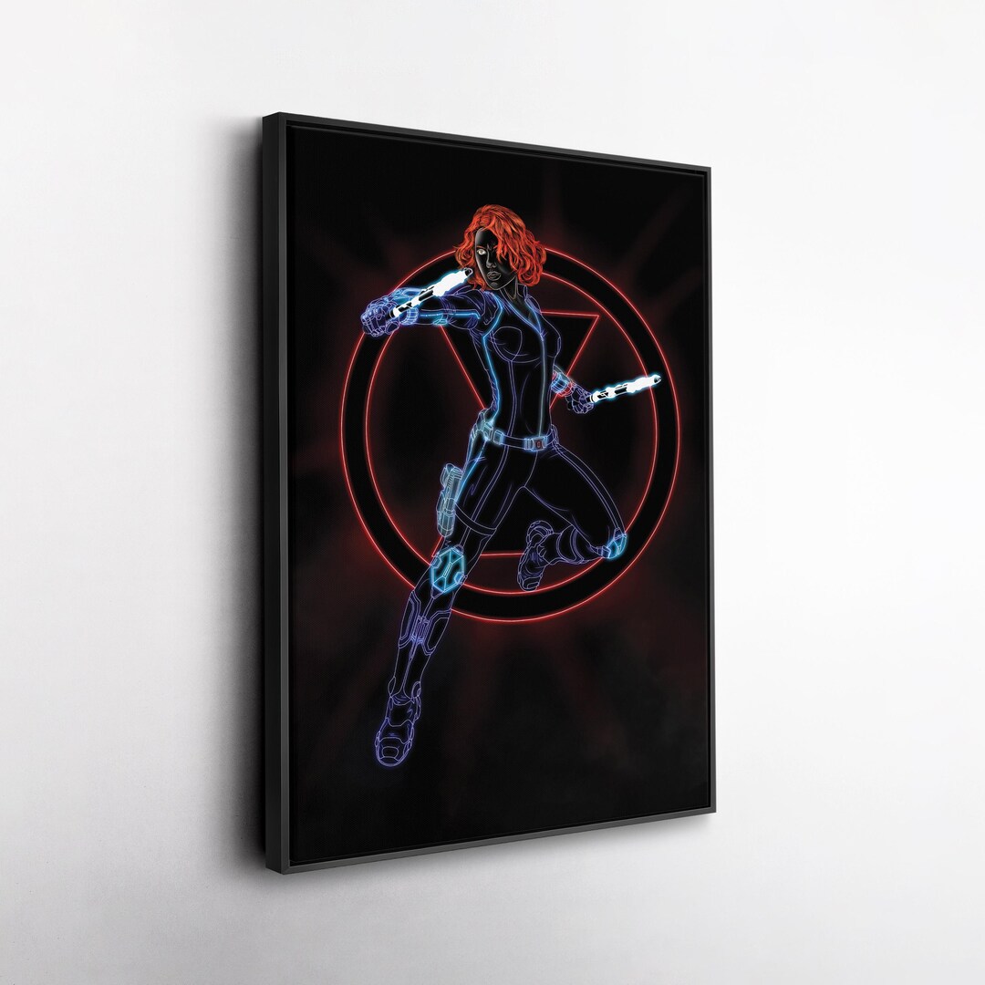Black Widow Poster Neon Marvel Comics Canvas Wall Art Print Kids Room ...
