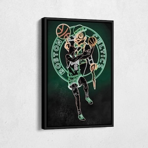 Bill Russell Poster Neon Effect Boston Celtics Basketball Canvas Wall Art Print Kids Room Framed Poster Home Decor
