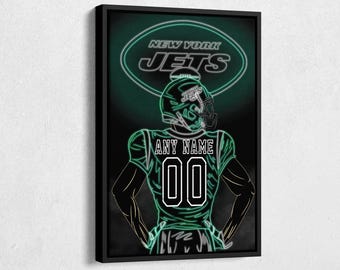 New York Jets Jersey Football Neon Personalized Jersey Custom Name and Number Canvas Wall Art Home Decor Framed Poster Man Cave Gift