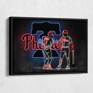 Trea Turner #7 and Bryce Harper #3 Neon Effect Poster Philadelphia Phillies Baseball Framed Canvas Wall Art Home Decor Man Cave Gift