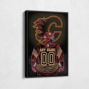 Calgary Flames Jersey Hockey Neon Personalized Jersey Custom Name and Number Canvas Wall Art Home Decor Framed Poster Man Cave Gift