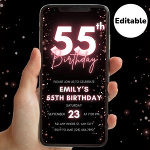 女性向け55歳の誕生日デジタル招待状、55歳の誕生日招待状、デジタル誕生日招待状、招待状テンプレート、ビデオ招待状