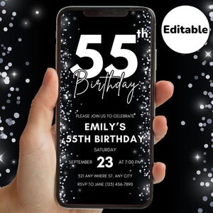 デジタル55歳の誕生日招待状、55歳の誕生日招待状、デジタル誕生日招待状、招待状テンプレート、ビデオ招待状、誕生日招待状