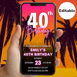 Caribbean 40th Birthday Invitation, 40th Birthday Invite, Digital Birthday Invitation, Invitation Template, Video Invitation, Editable