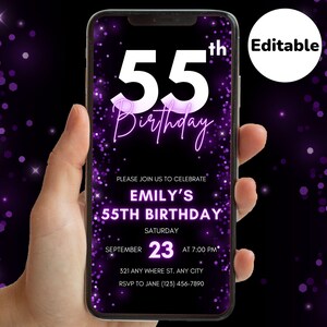 女性向け55歳の誕生日デジタル招待状、55歳の誕生日招待状、デジタル誕生日招待状、招待状テンプレート、ビデオ招待状