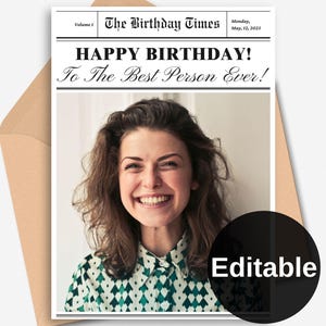 編集可能な新聞紙の誕生日カード、新聞紙の誕生日カード、写真付き誕生日カード、親友の誕生日カード、ユニークな誕生日カード