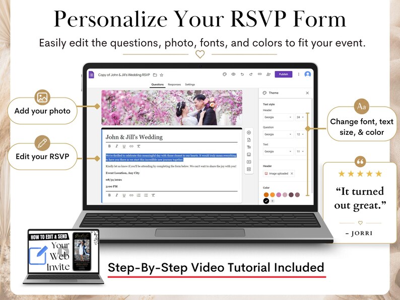 Wedding Invite Digital RSVP Music, Customizable Animated Template, Track Responses - Invitation Mariage Digital Wedding Invitation Countdown image 8