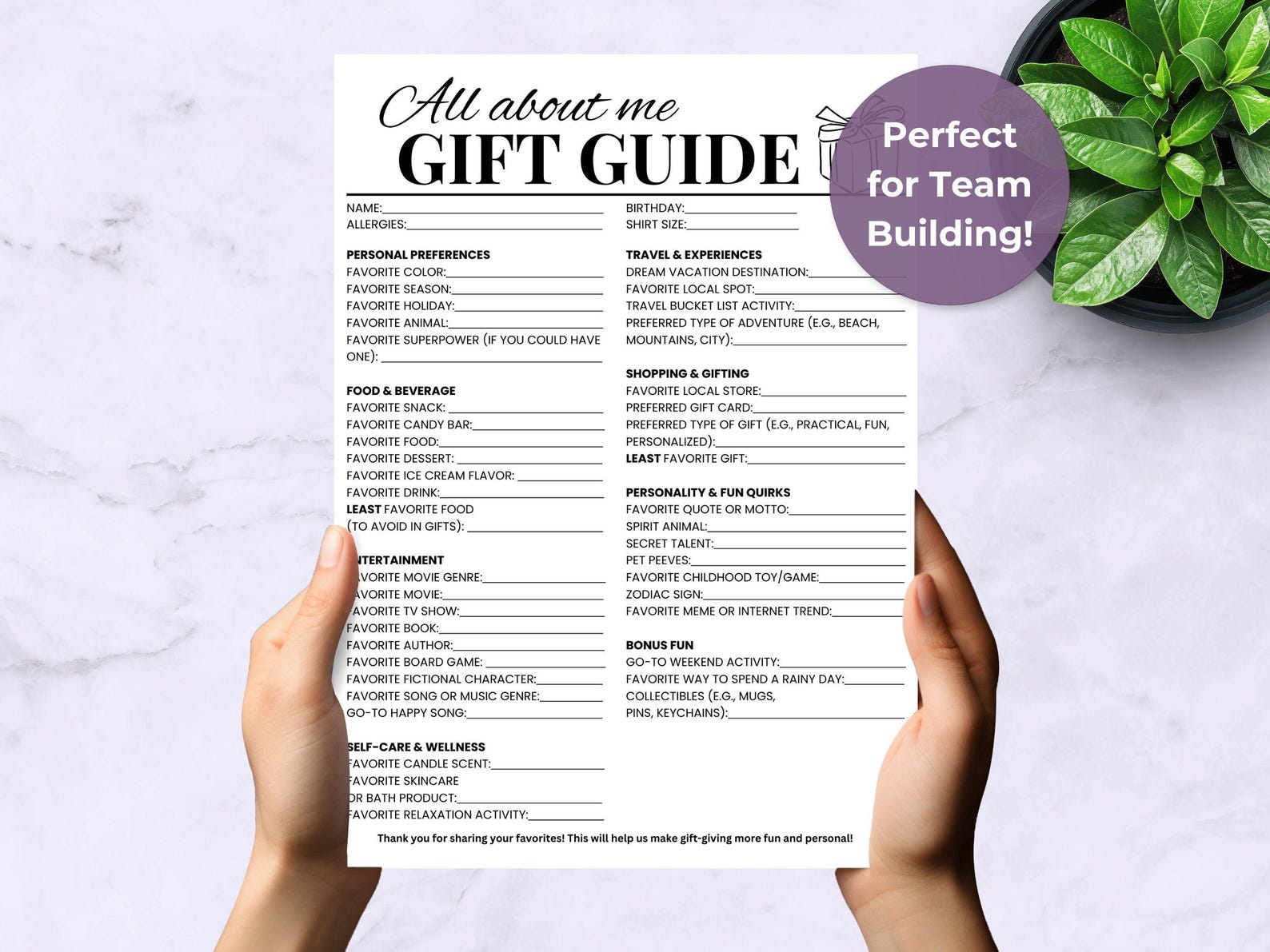 All About Me Gift Guide Editable Printable, Team Building Get to Know ...