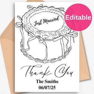 Editable Just Married Wedding Cake Thank You Card, Wedding Thank You Card, Card for Wedding, Wedding Card, Personalized Thank You Card