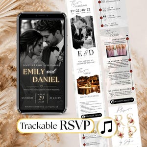 Wedding Invite Digital RSVP Music, Customizable Animated Template, Track Responses - Invitation Mariage Digital Wedding Invitation Countdown image 1
