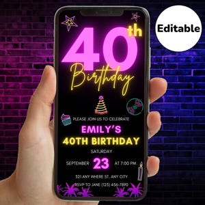 Digital 40th Birthday Invitation for Women, 40th Birthday Invite, Digital Birthday Invitation, Invitation Template, Video Invitation