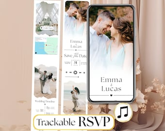 Digitale Hochzeitseinladung, Hochzeits-Countdown, Antwortzeit, und Fotogalerie, Hochzeitseinladungsvorlage, Hochzeitseinladung, bearbeitbare Canva-Vorlage