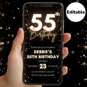 デジタル55歳の誕生日招待状、55歳の誕生日招待状、デジタル誕生日招待状、招待状テンプレート、ビデオ招待状、誕生日招待状