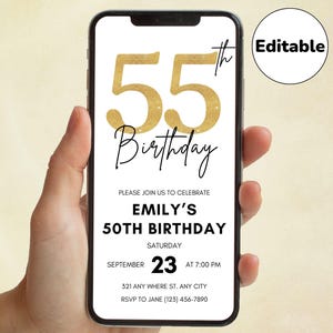 デジタル55歳の誕生日招待状、55歳の誕生日招待状、デジタル誕生日招待状、招待状テンプレート、ビデオ招待状、誕生日招待状