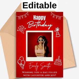 Cartão de aniversário editável com foto, cartão de aniversário para melhor amigo, cartão de aniversário exclusivo, cartão de feliz aniversário, cartão de felicitações