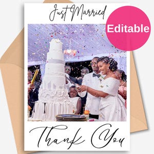 Editable Just Married Wedding Cake Thank You Card, Wedding Thank You Card, Card for Wedding, Wedding Card, Personalized Thank You Card