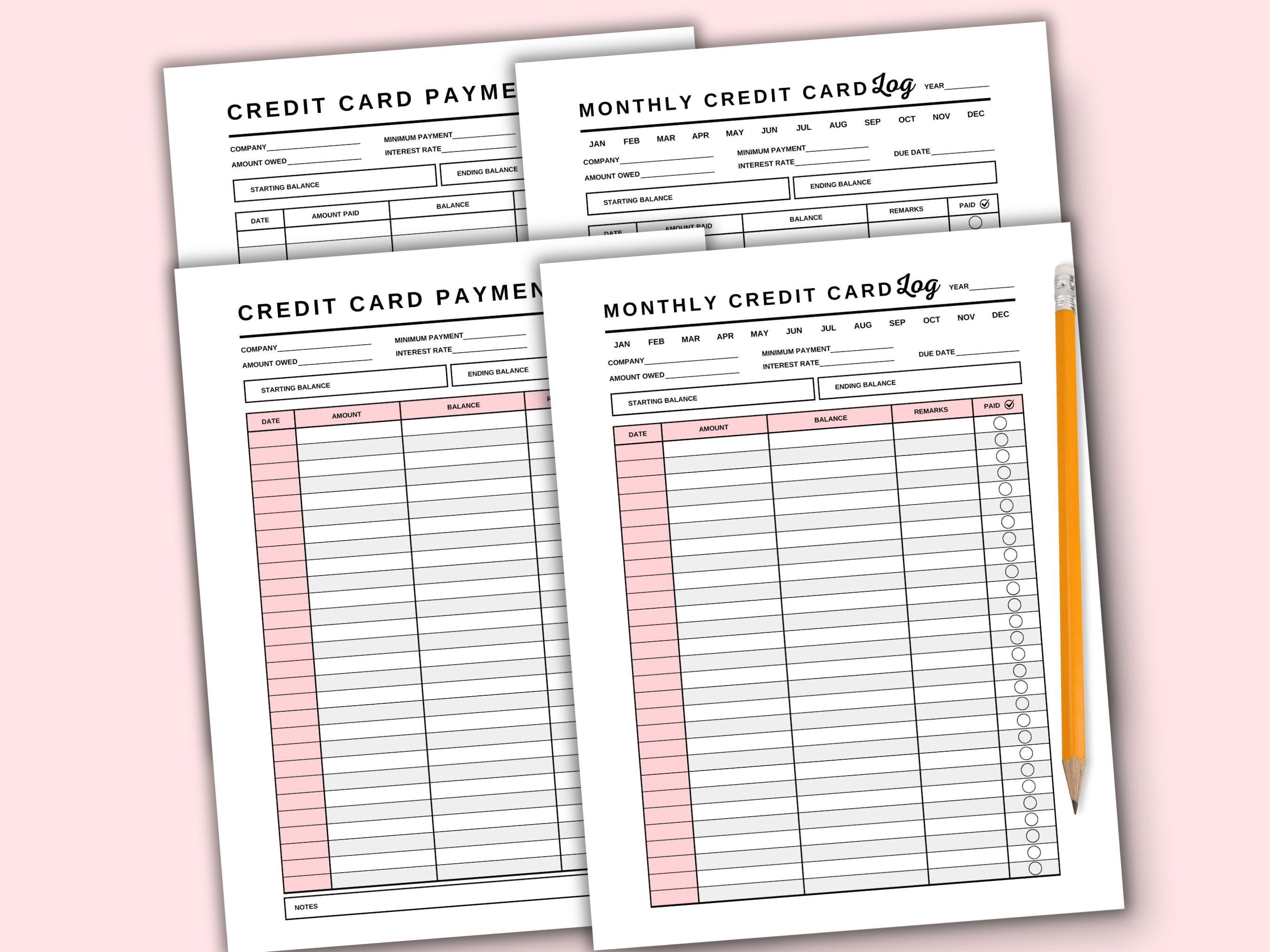 Monthly Credit Card Payment Log, Credit Card Debt Tracker, Bill Payment ...